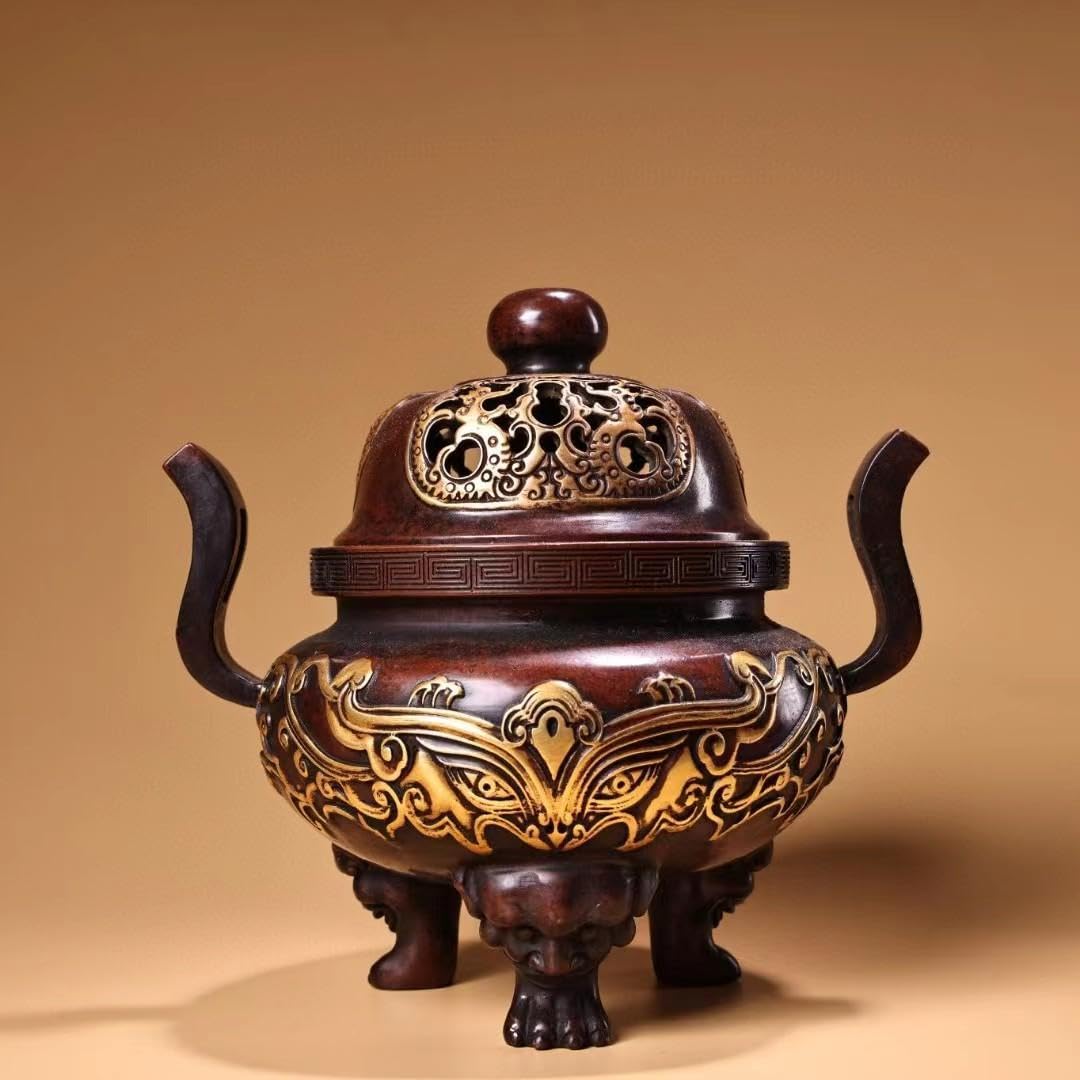 中国古美術・旧蔵鏨刻鎏金の獣面熏香炉・純赤銅细密彫・高浮彫・置物・茶道具・箱付き Amazon.co.jp: 中国古美術・旧蔵鏨刻鎏金の獣面熏香炉・純赤銅